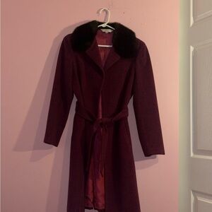 Trina Turk Burgundy Pea Coat with Black Collar